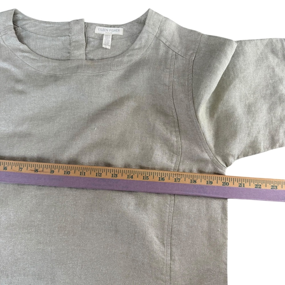 Eileen Fisher‎ Petite Silver Metallic Organic Linen Shift Dress PM PM/PM S18TGW - Picture 3 of 8